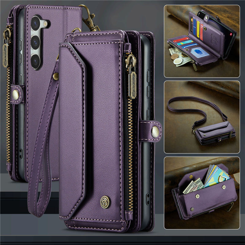 CaseMe Samsung Galaxy S23 Plus Wallet RFID Blocking Crossbody Case Support Wireless Charging Purple