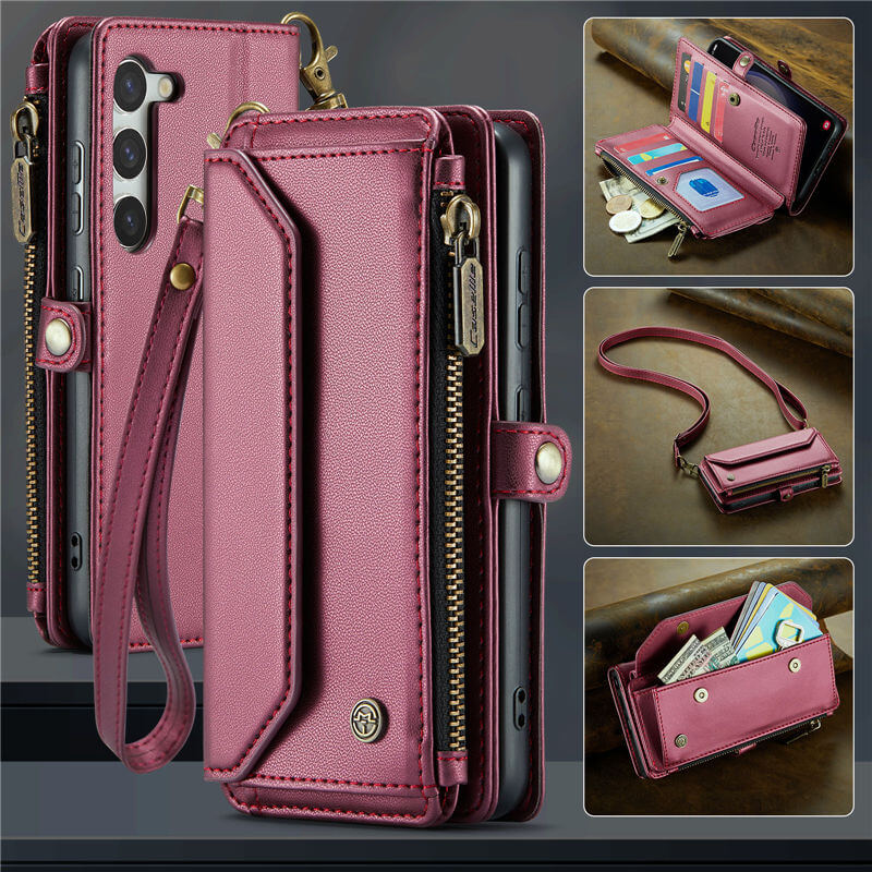 CaseMe Samsung Galaxy S23 Plus Wallet RFID Blocking Crossbody Case Support Wireless Charging Red