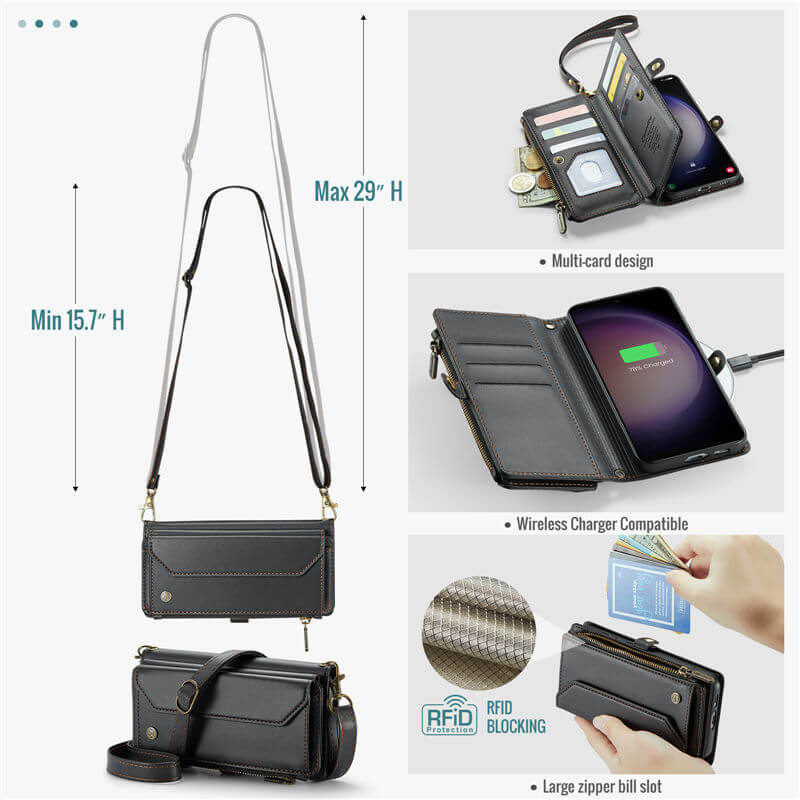 CaseMe Samsung Galaxy S23 Plus Wallet RFID Blocking Crossbody Phone Case