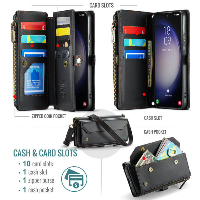 CaseMe Samsung Galaxy S23 Plus Wallet RFID Blocking Crossbody Phone Case