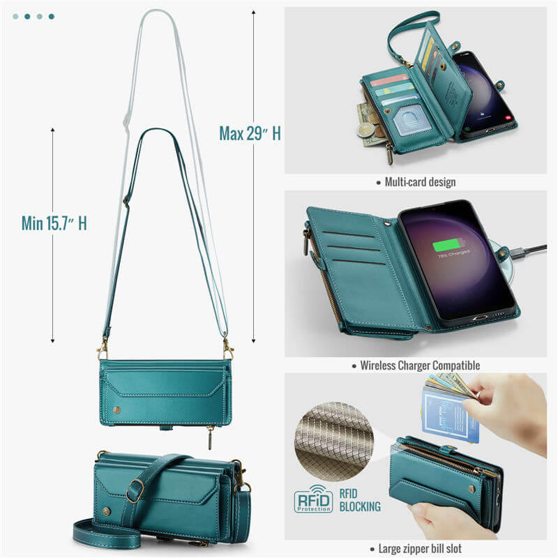 CaseMe Samsung Galaxy S23 Plus Wallet RFID Blocking Crossbody Phone Case