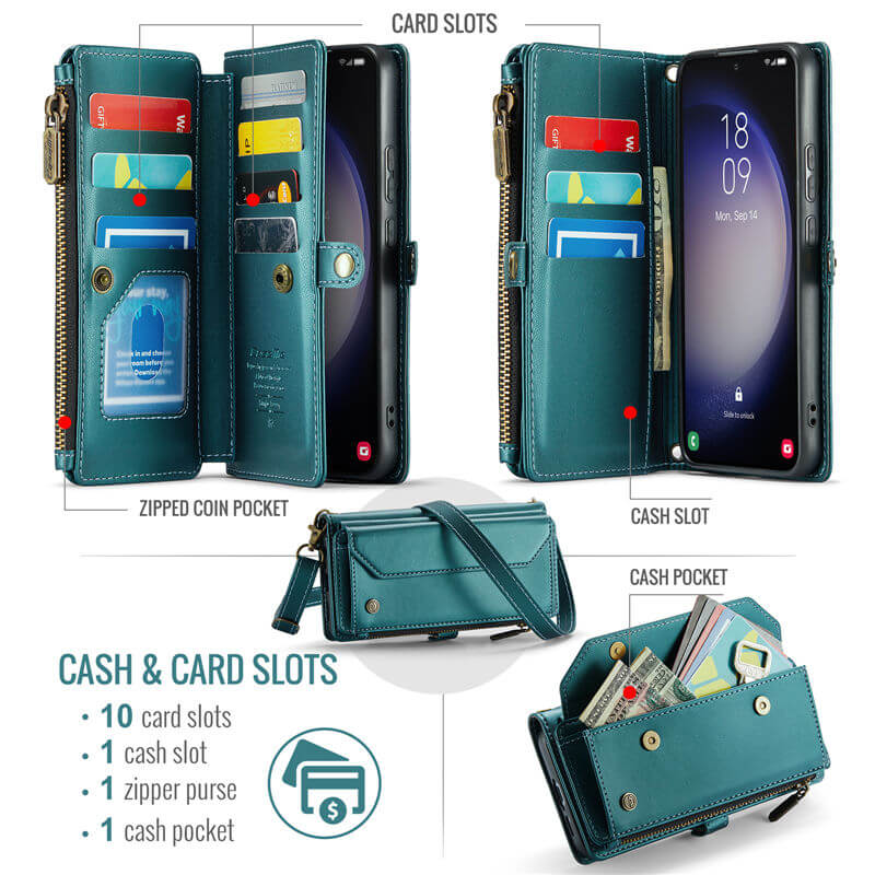 CaseMe Samsung Galaxy S23 Plus Wallet RFID Blocking Crossbody Phone Case