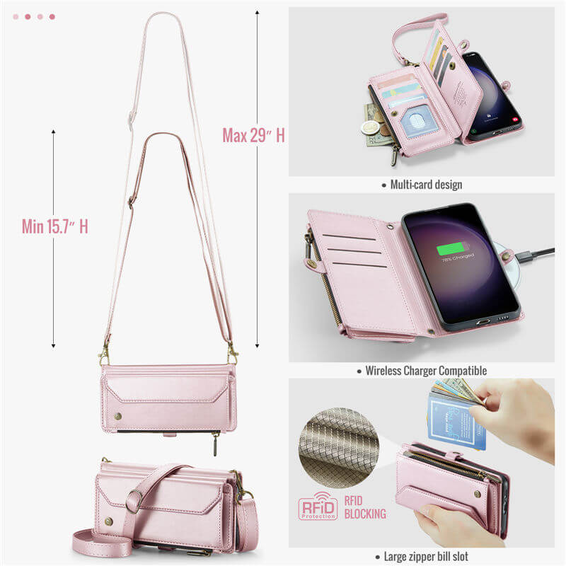 CaseMe Samsung Galaxy S23 Plus Wallet RFID Blocking Crossbody Phone Case