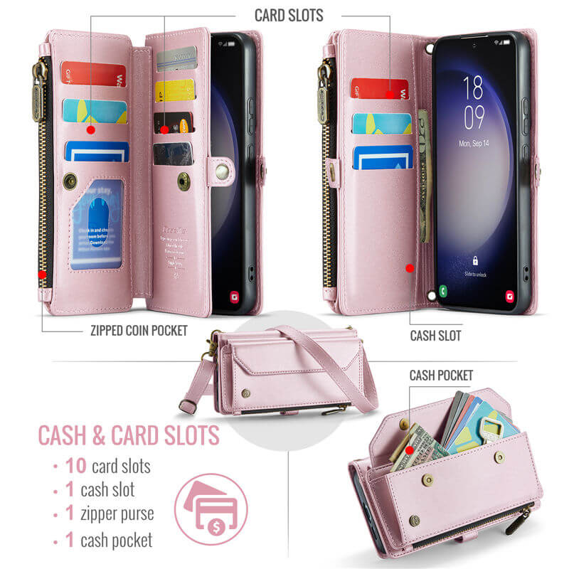 CaseMe Samsung Galaxy S23 Plus Wallet RFID Blocking Crossbody Phone Case