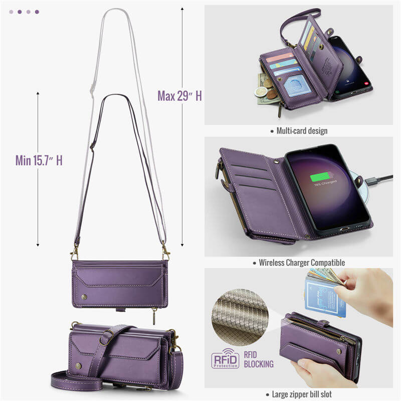 CaseMe Samsung Galaxy S23 Plus Wallet RFID Blocking Crossbody Phone Case