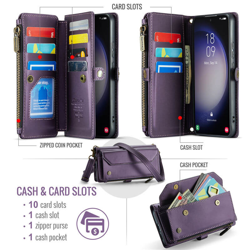 CaseMe Samsung Galaxy S23 Plus Wallet RFID Blocking Crossbody Phone Case