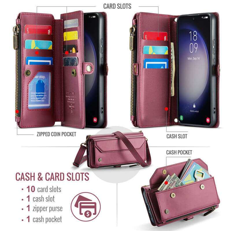 CaseMe Samsung Galaxy S23 Plus Wallet RFID Blocking Crossbody Phone Case