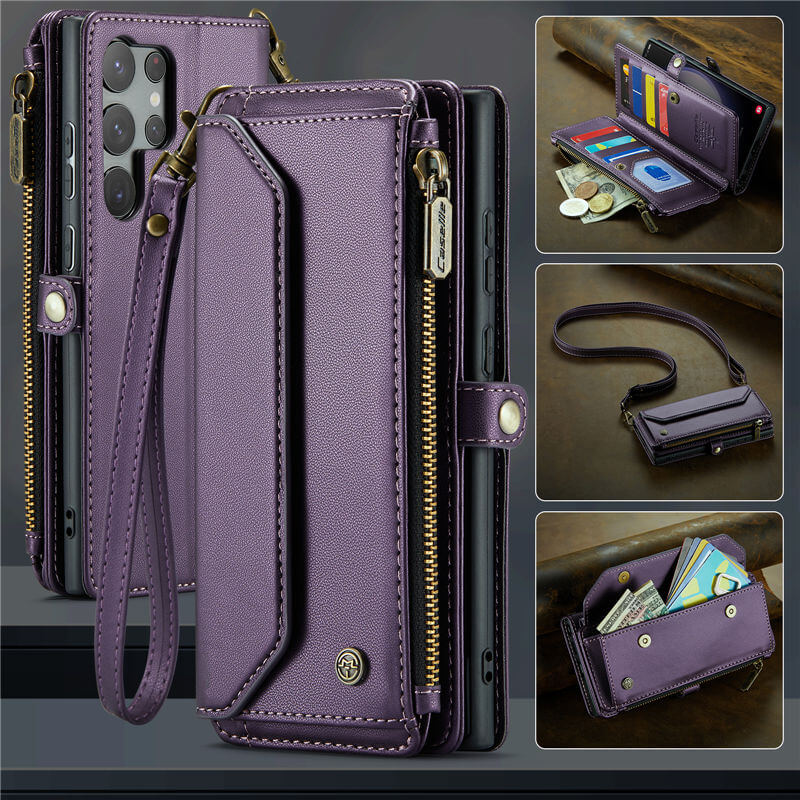 CaseMe Samsung Galaxy S23 Ultra Wallet RFID Blocking Crossbody Case Support Wireless Charging Purple