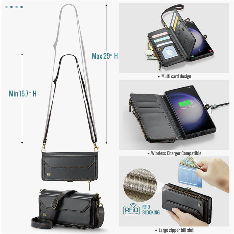 CaseMe Samsung Galaxy S23 Ultra Wallet RFID Blocking Crossbody Phone Case