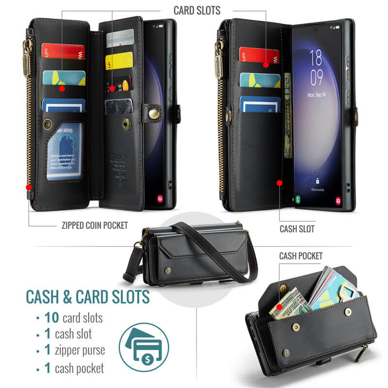 CaseMe Samsung Galaxy S23 Ultra Wallet RFID Blocking Crossbody Phone Case