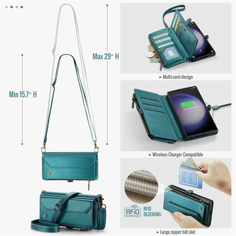 CaseMe Samsung Galaxy S23 Ultra Wallet RFID Blocking Crossbody Phone Case