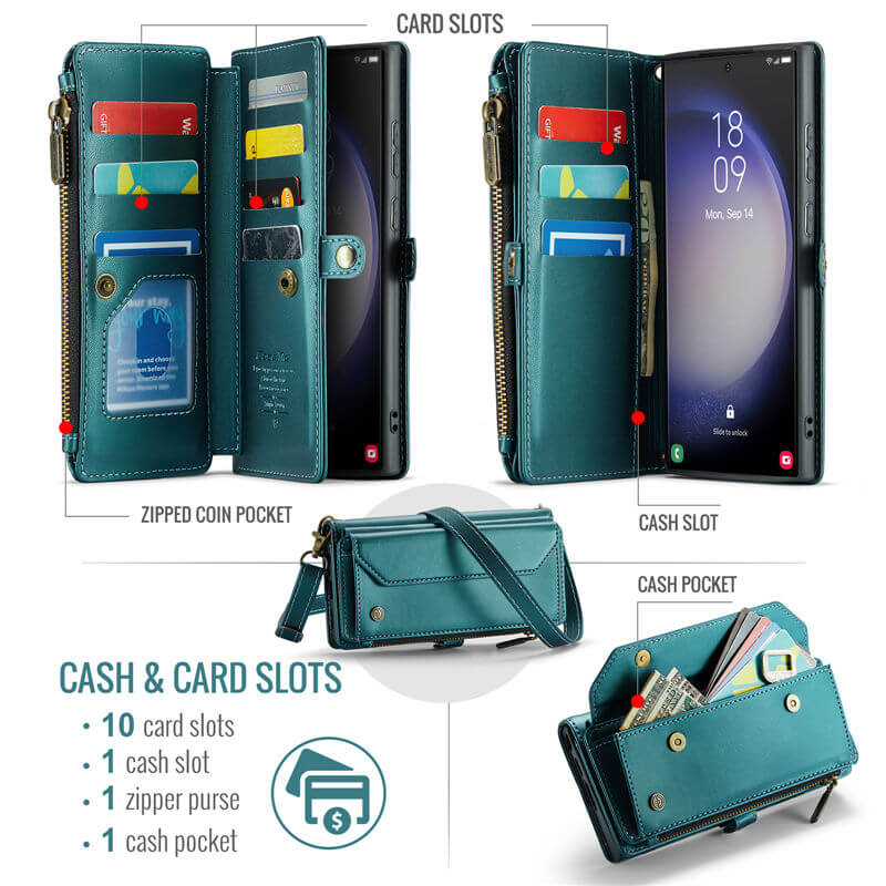 CaseMe Samsung Galaxy S23 Ultra Wallet RFID Blocking Crossbody Phone Case