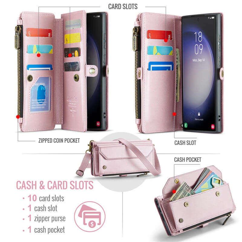 CaseMe Samsung Galaxy S23 Ultra Wallet RFID Blocking Crossbody Phone Case