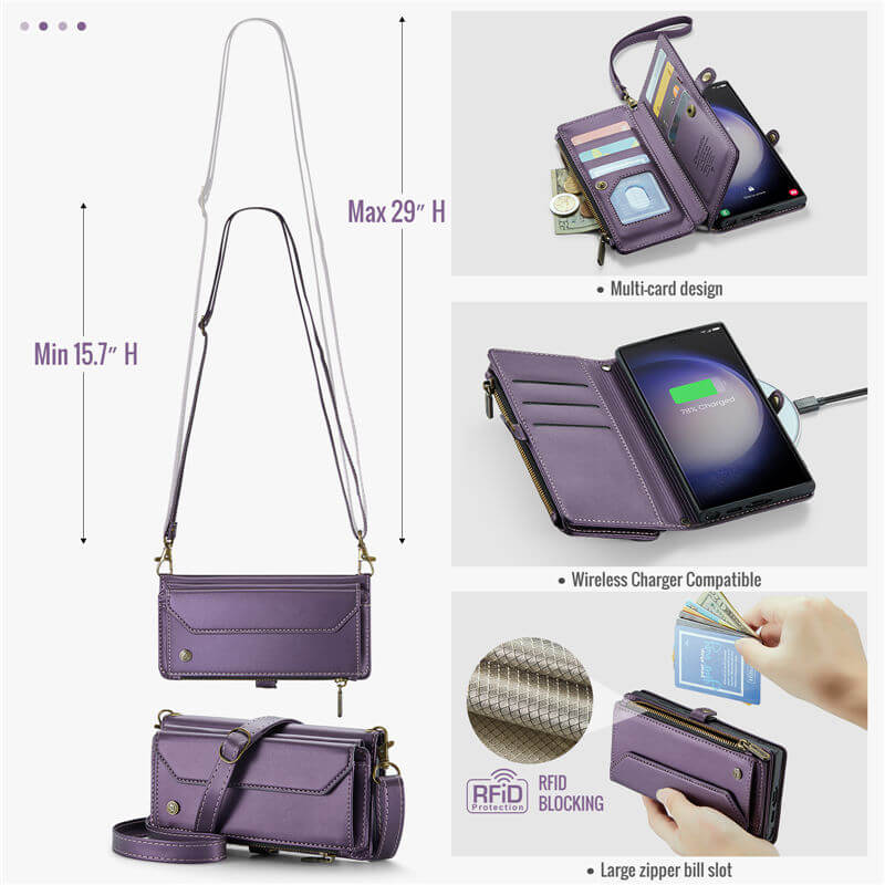 CaseMe Samsung Galaxy S23 Ultra Wallet RFID Blocking Crossbody Phone Case