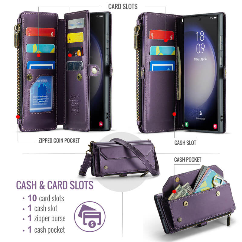 CaseMe Samsung Galaxy S23 Ultra Wallet RFID Blocking Crossbody Phone Case