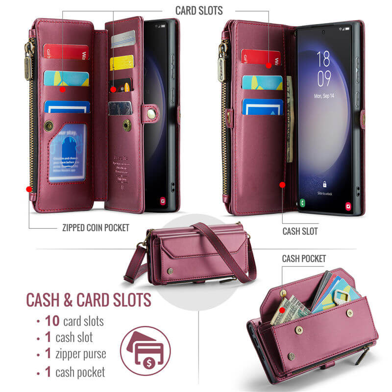 CaseMe Samsung Galaxy S23 Ultra Wallet RFID Blocking Crossbody Phone Case