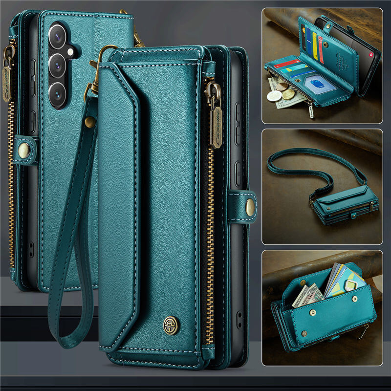 CaseMe Samsung Galaxy S24 Plus Wallet RFID Blocking Crossbody Case Support Wireless Charging Green