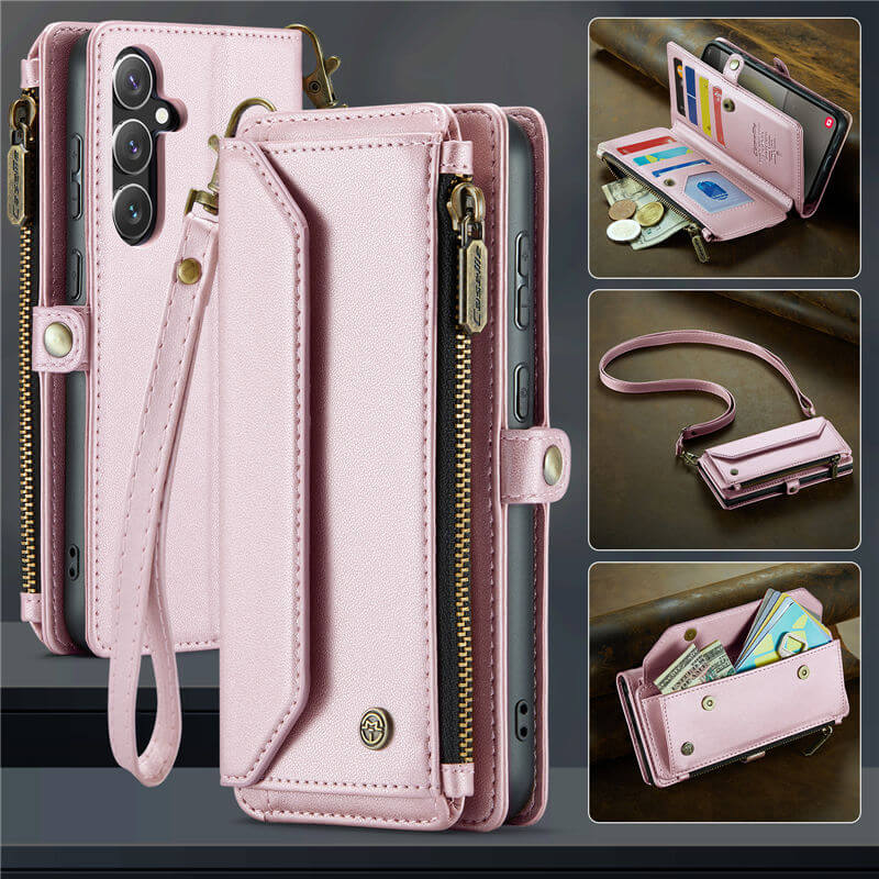 CaseMe Samsung Galaxy S24 Plus Wallet RFID Blocking Crossbody Case Support Wireless Charging Pink