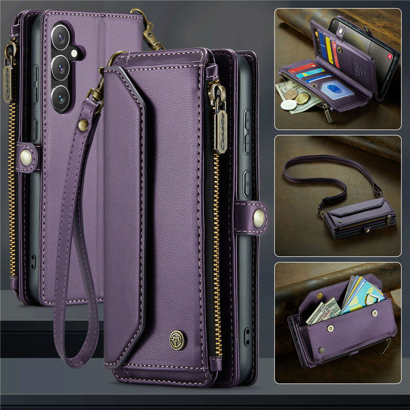 CaseMe Samsung Galaxy S24 Wallet RFID Blocking Crossbody Case Support Wireless Charging Purple