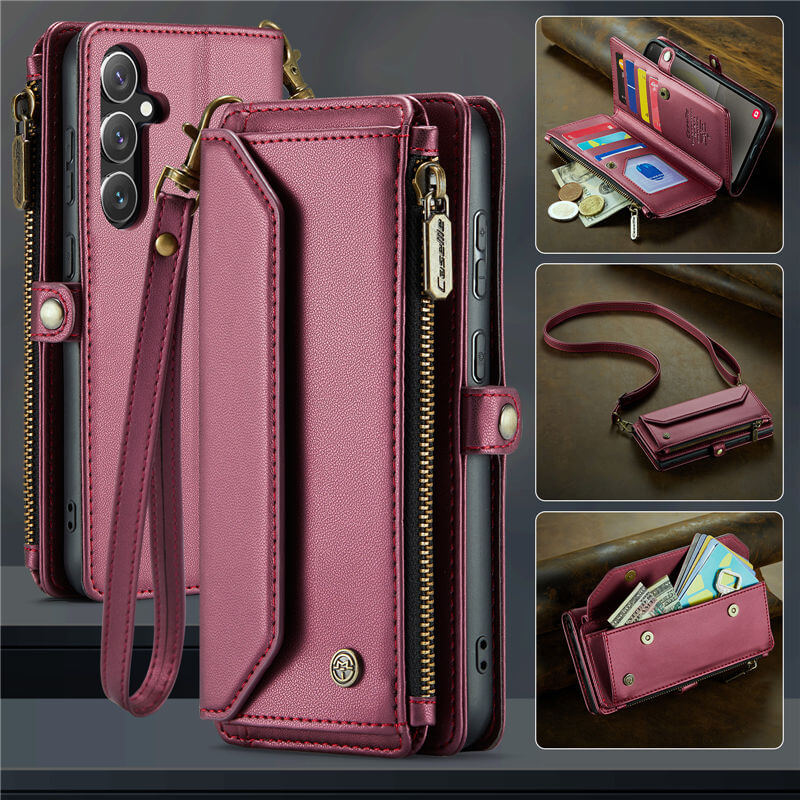 CaseMe Samsung Galaxy S24 Plus Wallet RFID Blocking Crossbody Case Support Wireless Charging Red