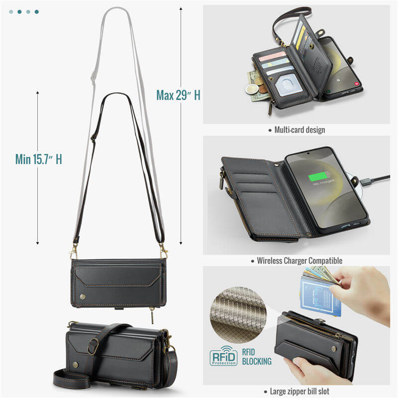 CaseMe Samsung Galaxy S24 Wallet RFID Blocking Crossbody Phone Case