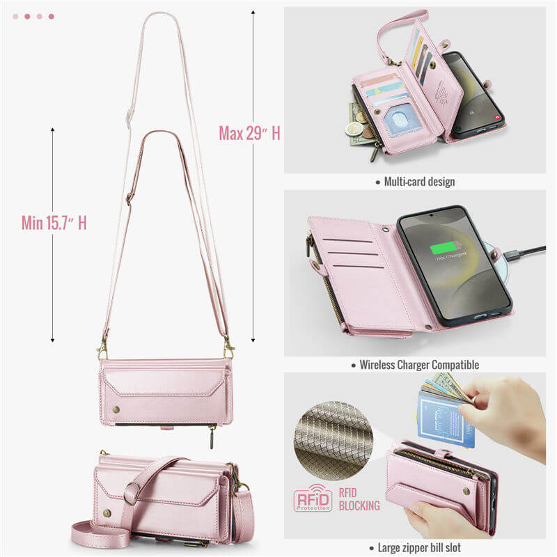 CaseMe Samsung Galaxy S24 Plus Wallet RFID Blocking Crossbody Phone Case