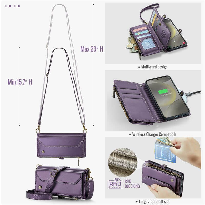 CaseMe Samsung Galaxy S24 Plus Wallet RFID Blocking Crossbody Phone Case