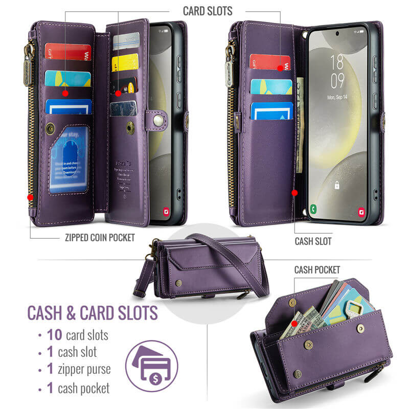 CaseMe Samsung Galaxy S24 Plus Wallet RFID Blocking Crossbody Phone Case