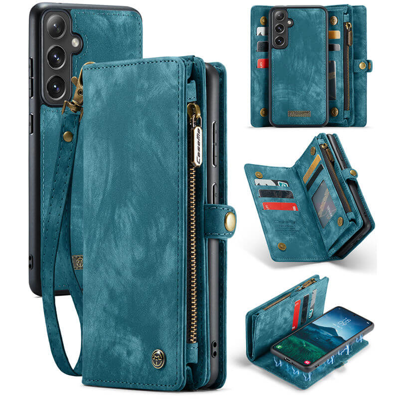 CaseMe Samsung Galaxy S24 FE Wallet Case with Wrist Strap Blue