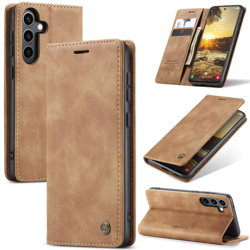 CaseMe Samsung Galaxy S24 FE Wallet Suede Leather Case Brown