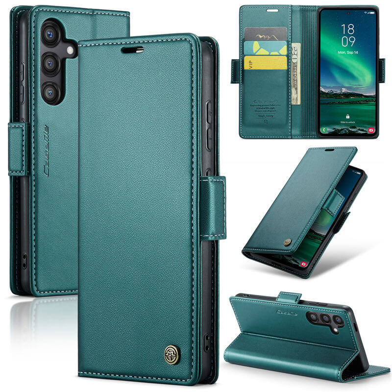 CaseMe Samsung Galaxy S24 FE Wallet RFID Blocking Magnetic Buckle Case Green