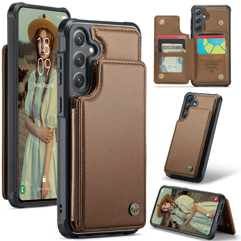 CaseMe Samsung Galaxy S24 FE RFID Blocking Card Holder Case Brown