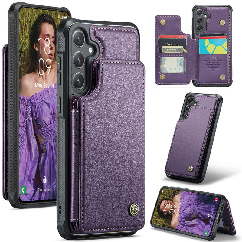 CaseMe Samsung Galaxy S24 FE RFID Blocking Card Holder Case Purple