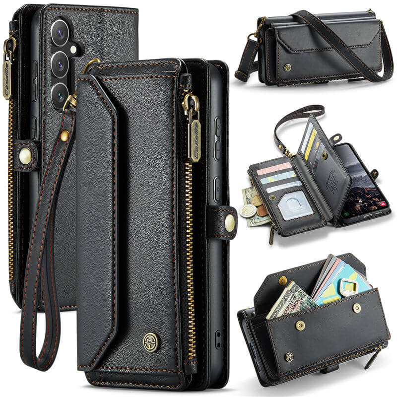 CaseMe Samsung Galaxy S24 FE RFID Wallet Crossbody Case with Wireless Charging Black