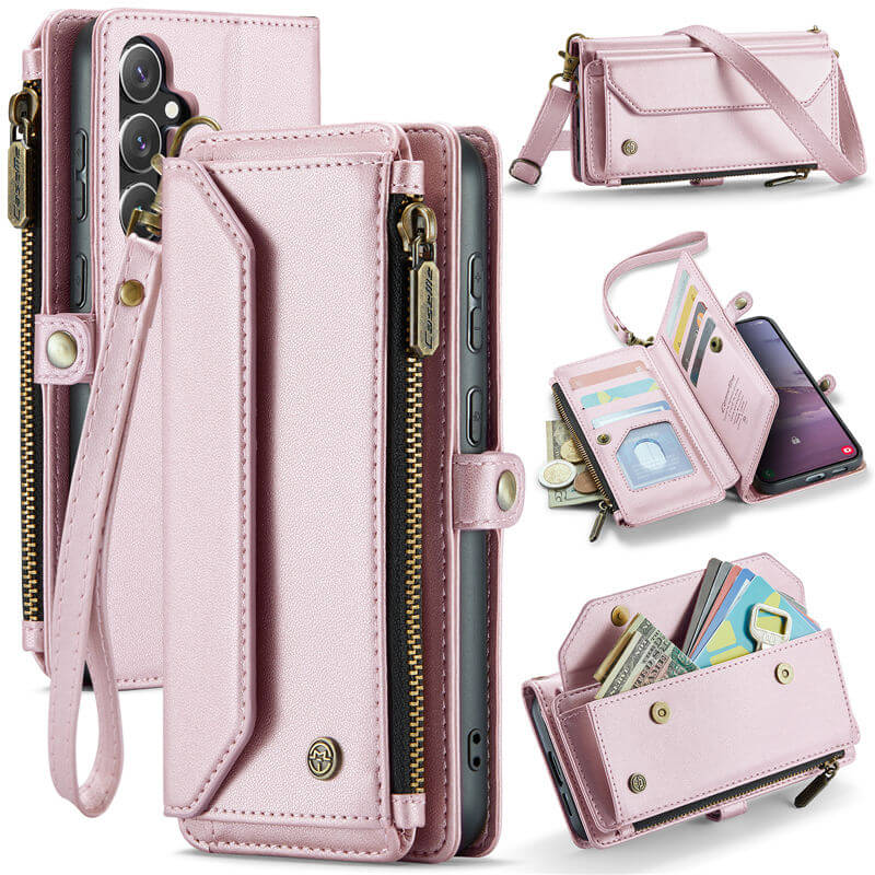 CaseMe Samsung Galaxy S24 FE RFID Wallet Crossbody Case with Wireless Charging Pink