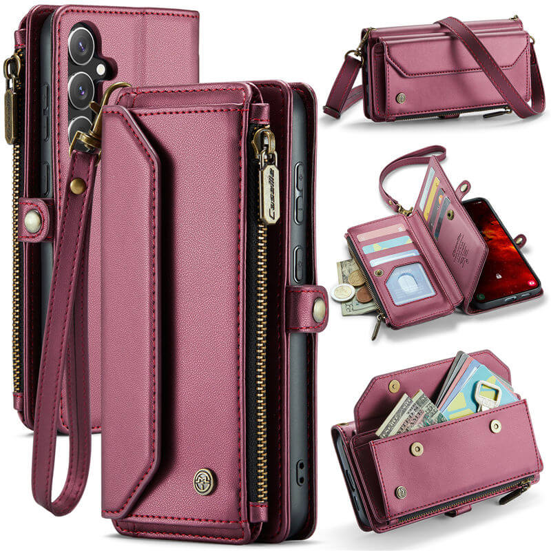 CaseMe Samsung Galaxy S24 FE RFID Wallet Crossbody Case with Wireless Charging Red