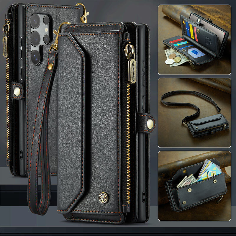 CaseMe Samsung Galaxy S24 Ultra Wallet RFID Blocking Crossbody Case Support Wireless Charging Black