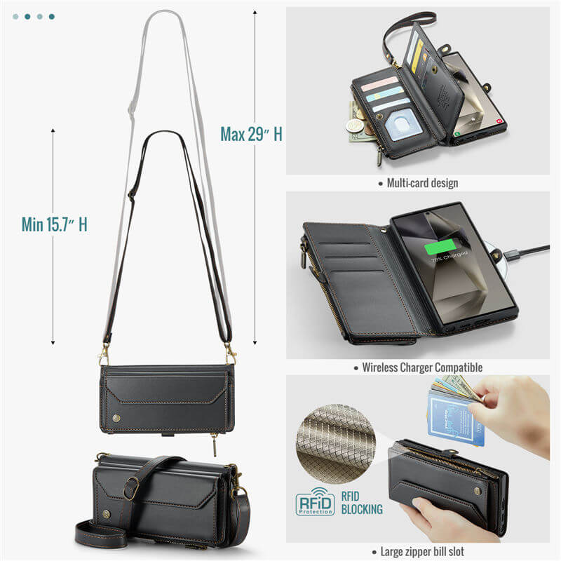 CaseMe Samsung Galaxy S24 Ultra Wallet RFID Blocking Crossbody Phone Case