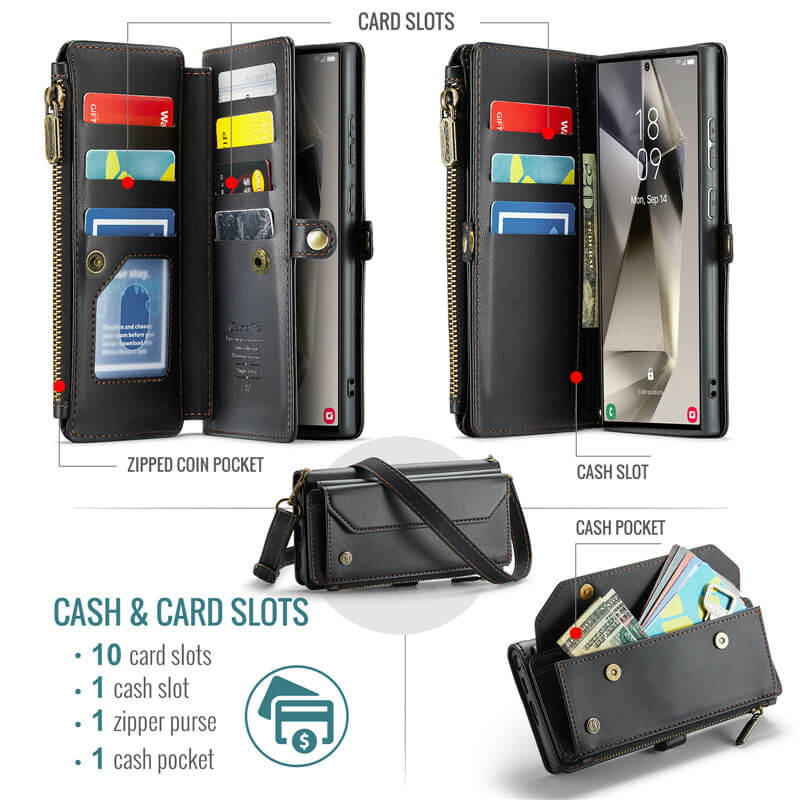 CaseMe Samsung Galaxy S24 Ultra Wallet RFID Blocking Crossbody Phone Case