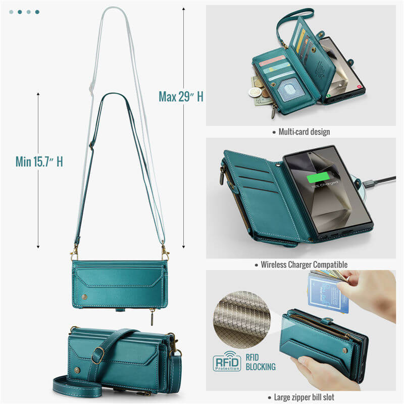 CaseMe Samsung Galaxy S24 Ultra Wallet RFID Blocking Crossbody Phone Case