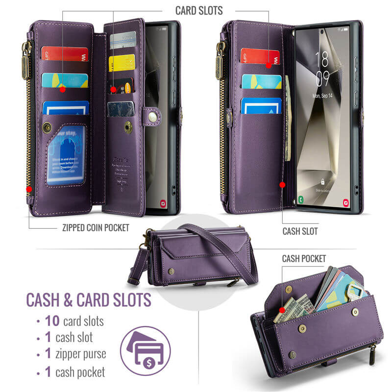 CaseMe Samsung Galaxy S24 Ultra Wallet RFID Blocking Crossbody Phone Case