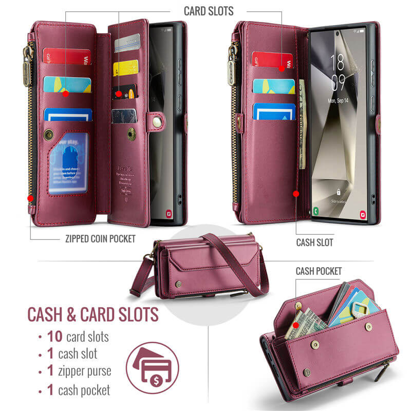 CaseMe Samsung Galaxy S24 Ultra Wallet RFID Blocking Crossbody Phone Case