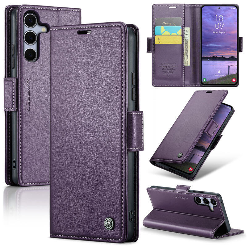 CaseMe Samsung Galaxy S25 Wallet RFID Blocking Magnetic Buckle Case Purple