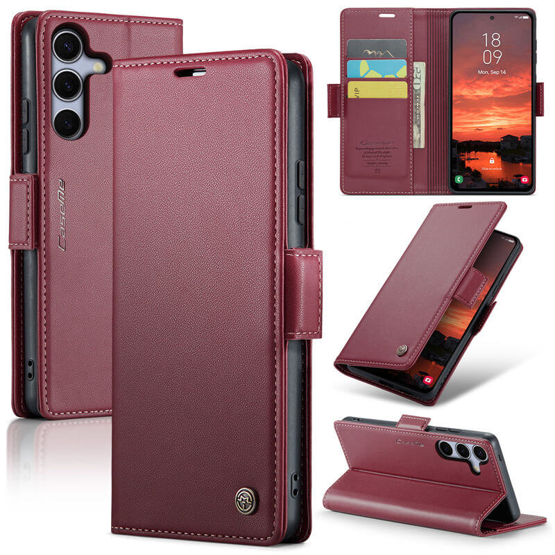 CaseMe Samsung Galaxy S25 Wallet RFID Blocking Magnetic Buckle Case Red