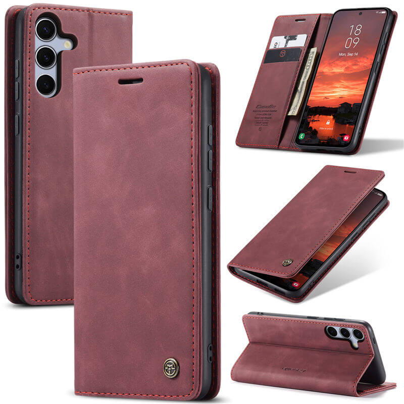 CaseMe Samsung Galaxy S25 Plus Wallet Magnetic Suede Leather Case Red