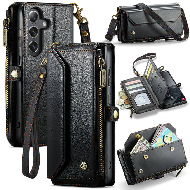 CaseMe Samsung Galaxy S25 Plus Wallet RFID Blocking Crossbody Case Support Wireless Charging Black