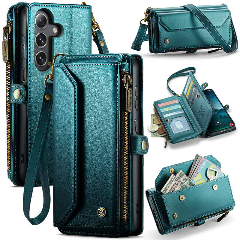 CaseMe Samsung Galaxy S25 Plus Wallet RFID Blocking Crossbody Case Support Wireless Charging Green