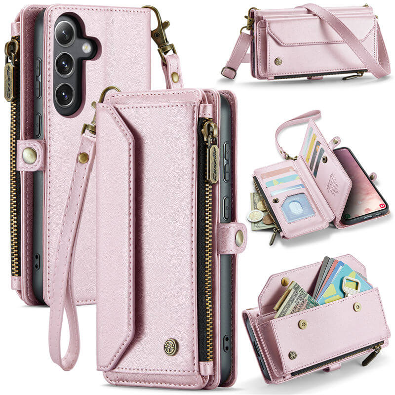 CaseMe Samsung Galaxy S25 Plus Wallet RFID Blocking Crossbody Case Support Wireless Charging Pink