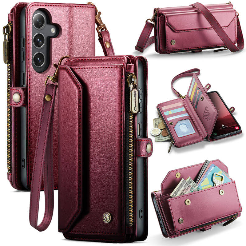 CaseMe Samsung Galaxy S25 Plus Wallet RFID Blocking Crossbody Case Support Wireless Charging Red