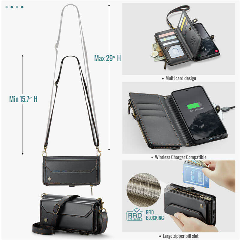 CaseMe Samsung Galaxy S25 Plus Wallet RFID Blocking Crossbody Phone Case